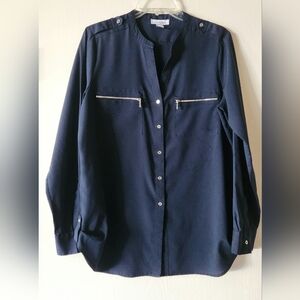 Calvin Klein Navy Blue Blouse Ladies Size Large EUC $22